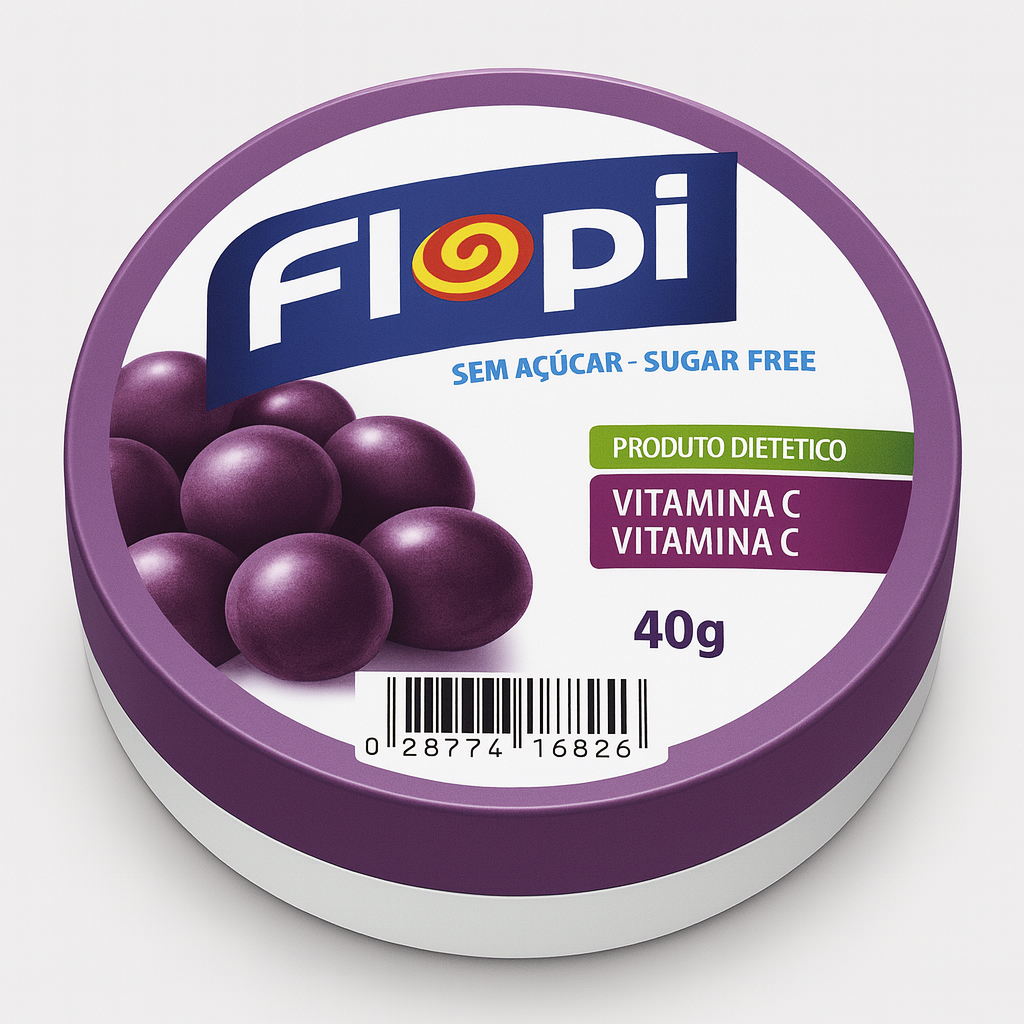 Balas Sabor Uva Sem Açucar Flopi 40g - Florestal
