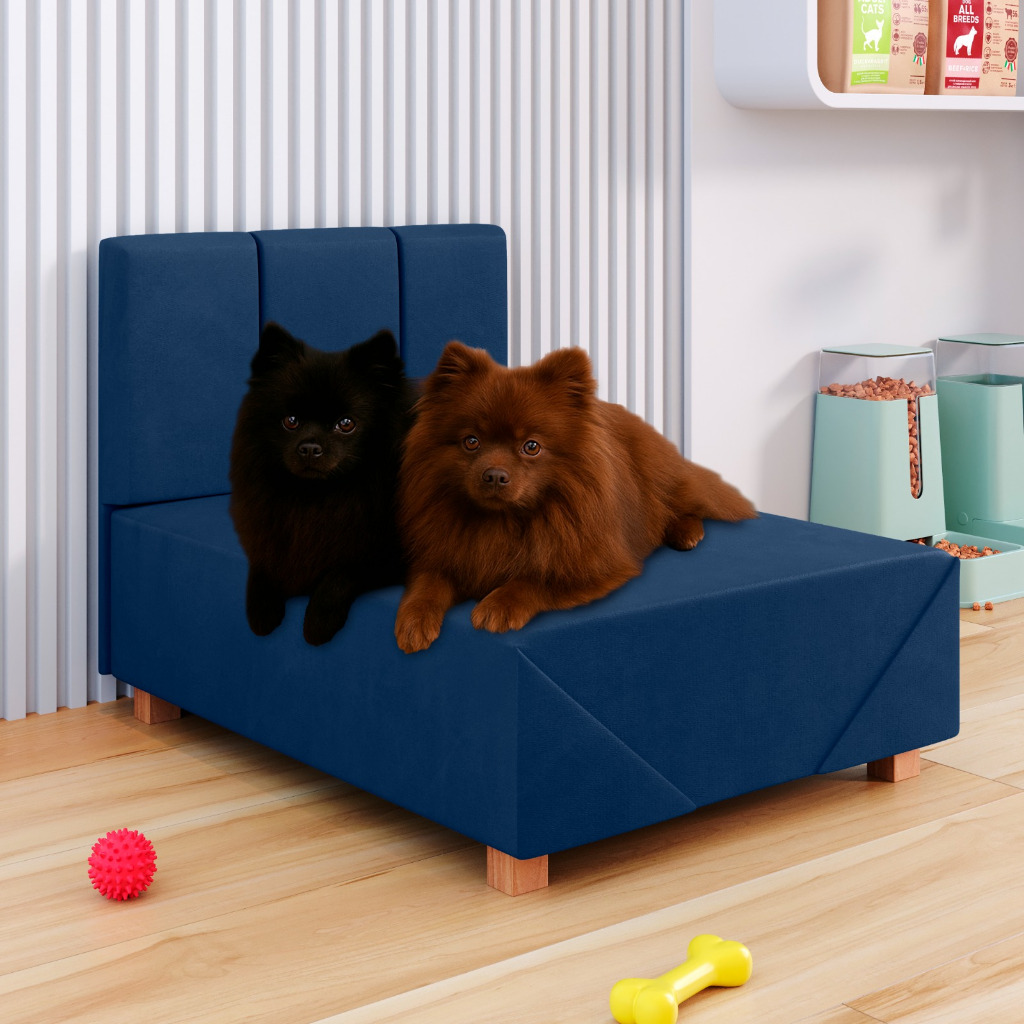 Cama Pet Box Luxo Suede  para Cachorro e Gato 60cm e 80cm Com Cabeceira