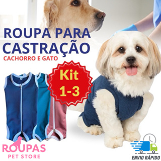 Kit 1-3 Roupa Castração Protetora para cães e gatos pós cirúrgica macho e fêmea - Tamanho 1 ao 16 em Oferta na Shopee