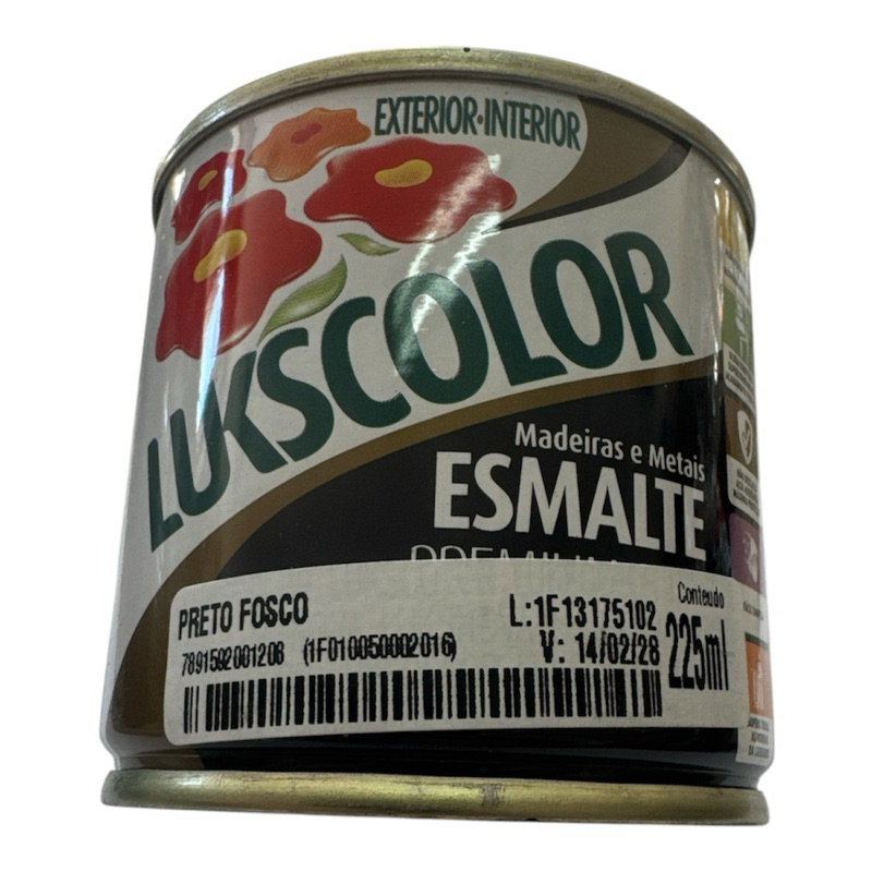 Tinta esmalte sintético Lukscolor cor preto fosco 225ml.