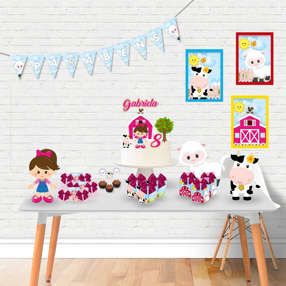 Kit Mesversário/ festa/ aniversário FAZENDINHA ROSA Personalizado | Festa Só Bolinho | Caixa | Lembrancinha