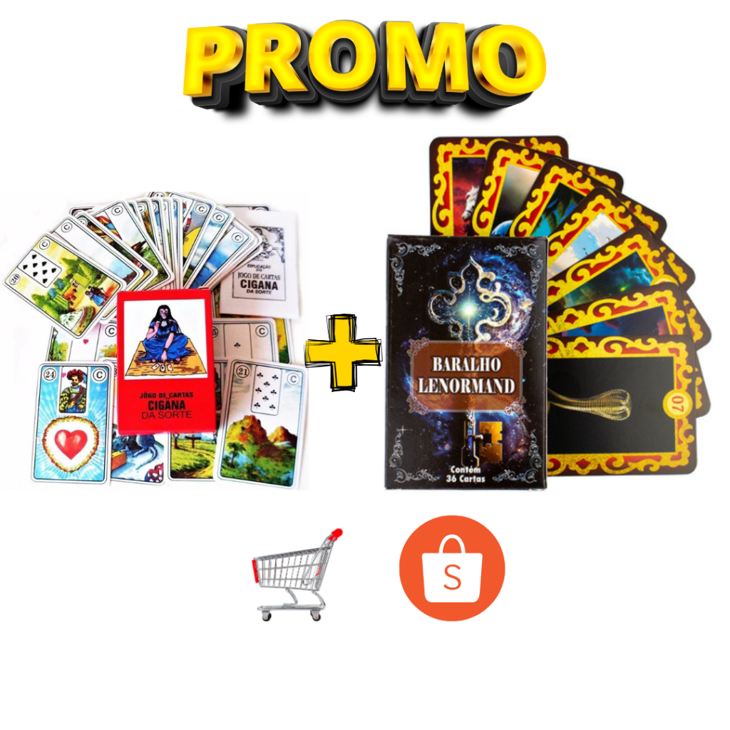 KIT Tarô Baralho Lenormand Preto Magia Do Oraculo - 36 Cartas + Baralho Cigana Da Sorte  C/ 36 Cartas + Manual Aprenda a