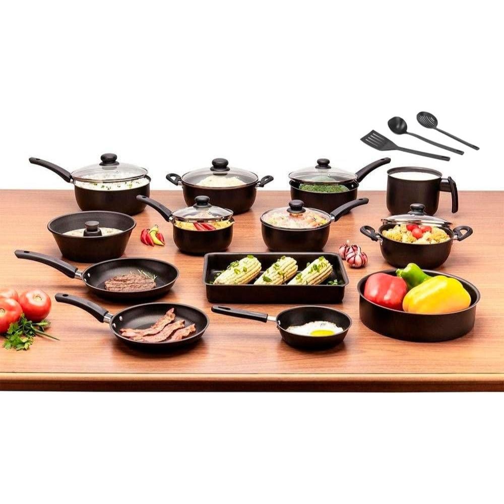 Conjunto de Panelas 16 Peças Antiaderente com Tampa de Vidro Alumínio Teflon - Dona Chefa