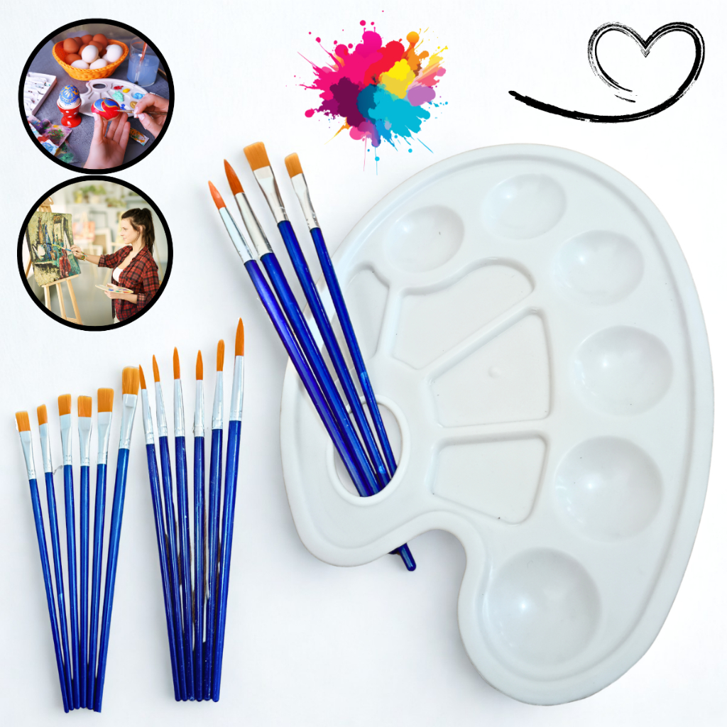 Kit 12 pincéis de pintura artística com paleta para tinta acrílica, óleo e aquarela