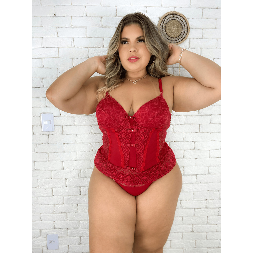 Espartilho Com Bojo Plus Size Rendado Sexy Lingerie Corpete Sensual Rendado Completo Cinta Liga Meias E Calcinha em Oferta na Shopee