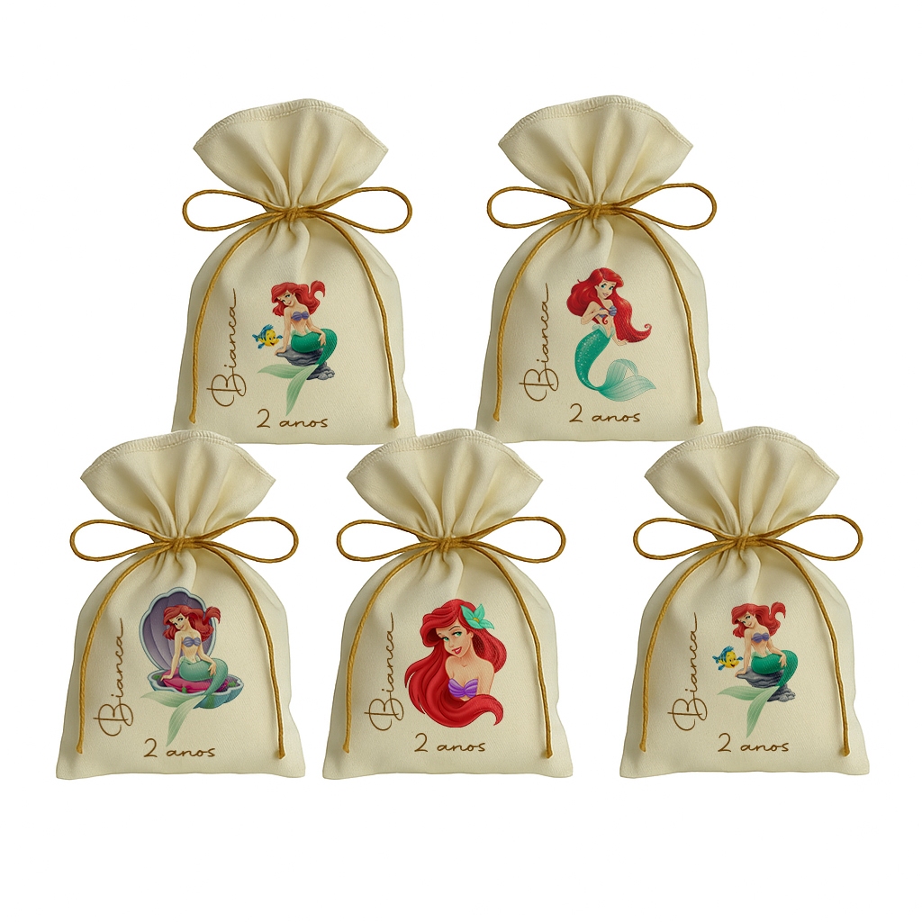 Kit Ouro Master 20 Saquinhos Personalizados Festa Lembrancinhas Ariel Cute z4