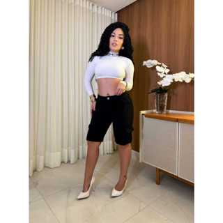 Bermudão jeans bolso cargo em Oferta na Shopee