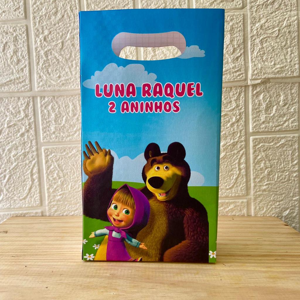 Sacolinha Surpresa Personalizada Marsha e o Urso - G  PEGUE E MONTE