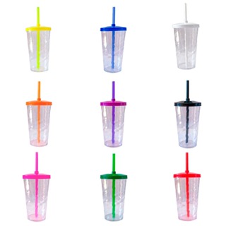 KIT 10 COPOS TWISTER CRISTAL  TRANSPARENTE 300ML COM TAMPA E CANUDO COLORIDOS PARA  PERSONALIZAR em Oferta na Shopee