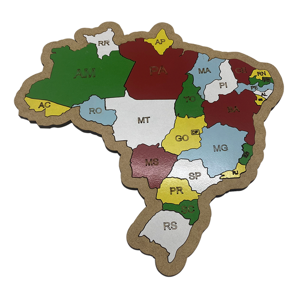 Quebra-Cabeça Estados Brasileiros Pedagógico Infantil Em MDF Laminado Mapa Brasil