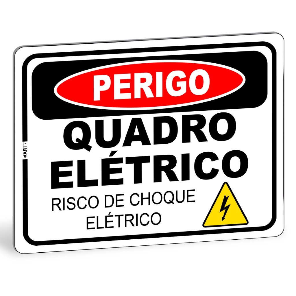 Placa de Sinalização Perigo Quadro Elétrico Disjuntor Força Risco de Choque Norma Trabalho
