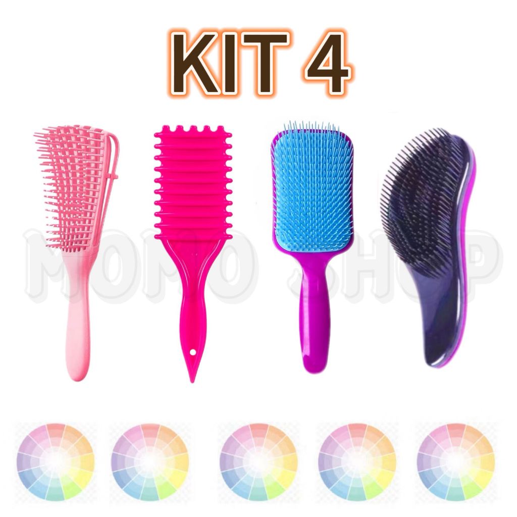 Kit 4 Escovas Para os Cabelos, Polvo, Onda, Raquete, Mágica. em Oferta na Shopee
