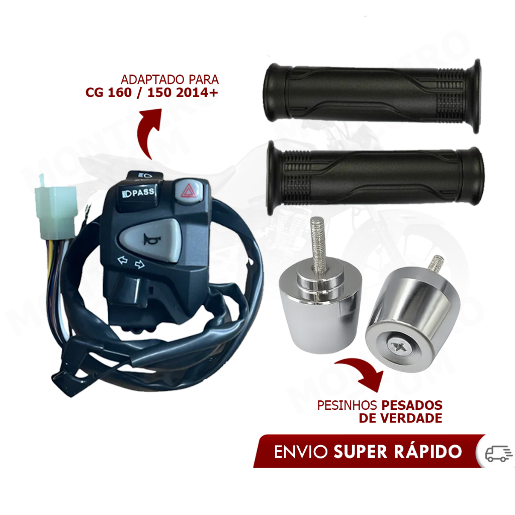 Kit Par Pesinhos PCX 150 + Manopla Titan Cargo 160 + Punho Chave De Luz NC 750 P/ Titan 160 Start Fan C/ Lampejador