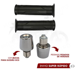 Kit Manopla Risca Titan 160 + Pesinhos Pcx Cromado Com Bucha Para Guidão Oco Sem Rosca