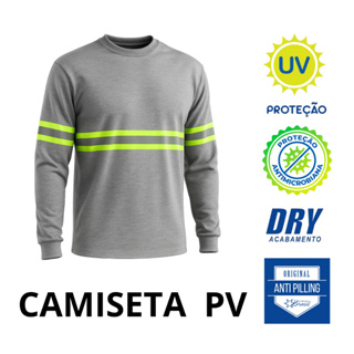 Camiseta Masculina Uniforme PV Malha Fria Com Manga Longa e Com Faixa Refletiva Para Trabalho em Oferta na Shopee