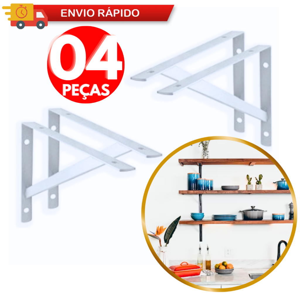 Mão Francesa 4 Peças 25CM Suporte Cantoneira Para Armário Cozinha Guarda Roupa De Casal