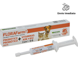Florafarm 3 em 1 Probióticos Prebióticos Vitaminas Cães e gatos