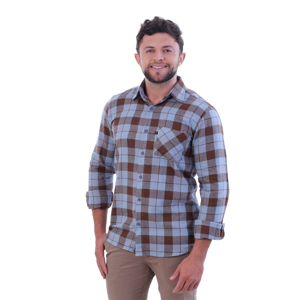 Camisa Social Masculina Comfort Manga Longa Xadrez Flanelada