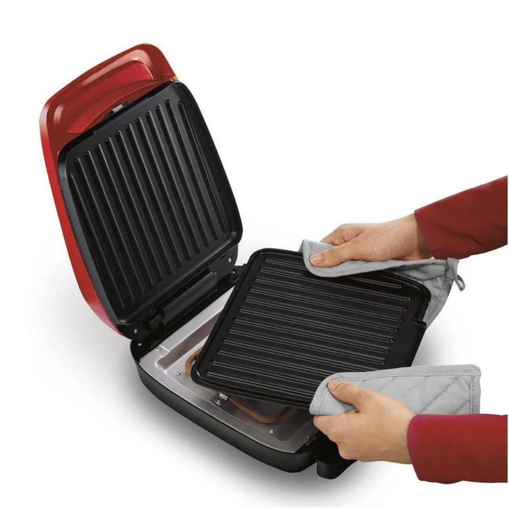 Detalhes do Grill Elétrico 1000w Muito Rápido E Saudável Grelhas Antiaderentes Removíveis Bandeja Coletora De Gordura Hamilton Beach