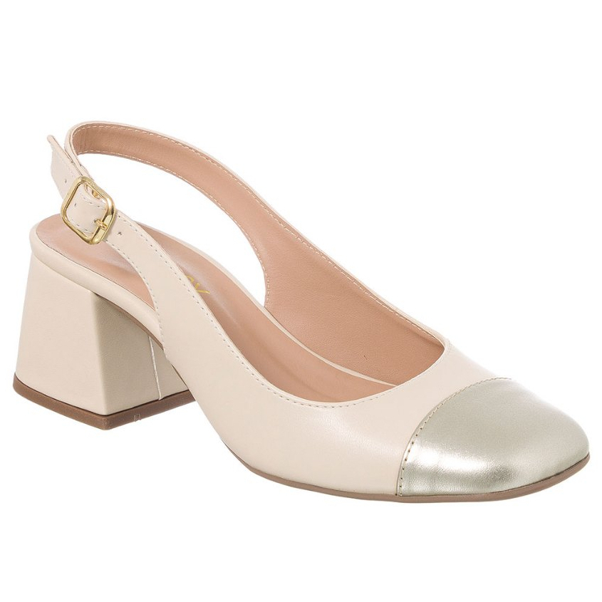 Scarpin Feminino Slingback Salto Grosso Bico Quadrado Leve Fivela Clássico Confort Original Stessy em Oferta na Shopee
