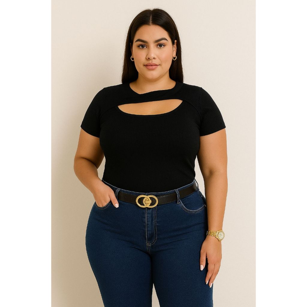 Blusa Canelada Feminina Plus Size G1 Ribana Tendencia 2026 Com Decote Moda Básica Elegante Verão em Oferta na Shopee
