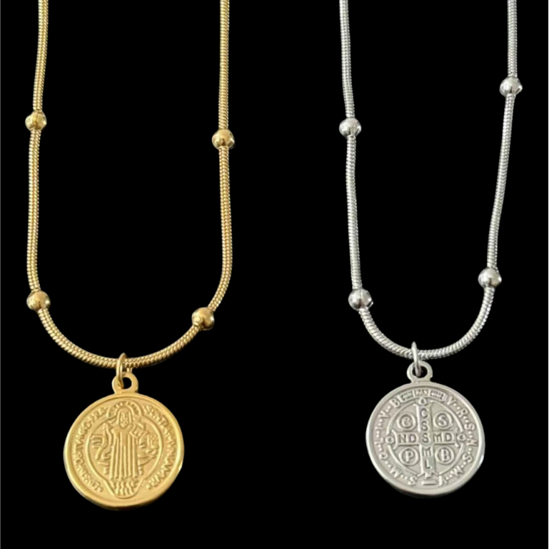 Colar Com  São Bento Feminina Aço Inoxidável Banhado a Ouro e Prata Colar Rabo em Oferta na Shopee