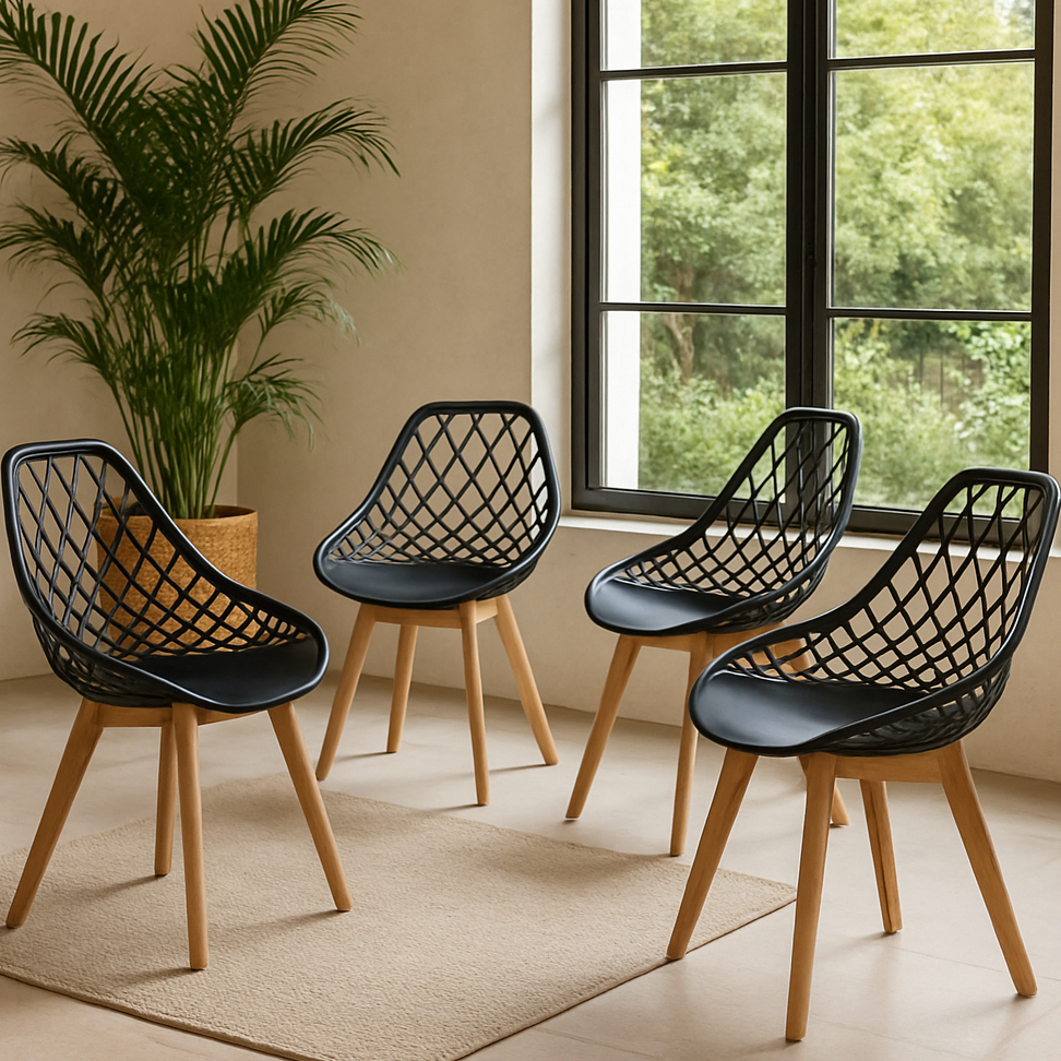 Conjunto 4 Cadeiras Pretas Leda Cloe Wood Sala Cozinha Comercio Versátil