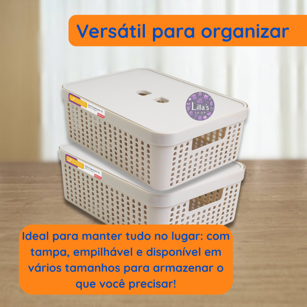 Kit 2 Cesto Organizador c/Tampa Rattan 2 litros Multiuso Ideal para armário e gavetas LP HOUSE