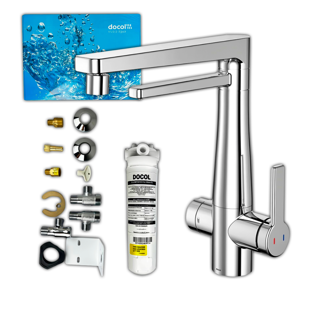 Misturador Monocomando Cozinha Docol Vitalis c/ Purificador Embutido e Bica Móvel Cromado