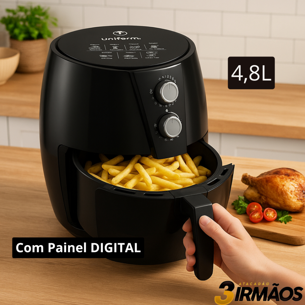 Fritadeira Elétrica Airfryer 4,8l Preta Unitermi 1500w Digital Antiaderente Cairo