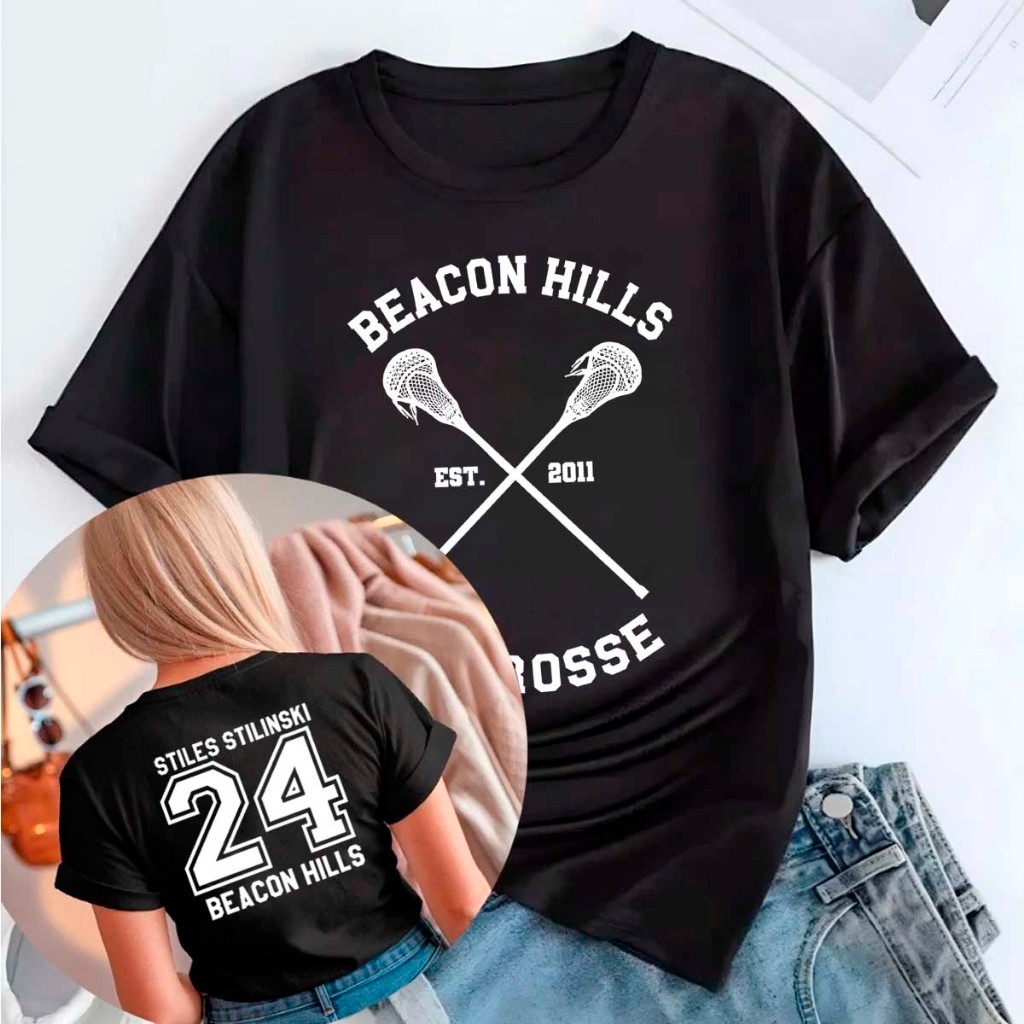camisa feminina T-Shirt Teen Wolf 24 Stilinski Série Beacon Hills Fã Lacrosse — imagem 2 de 2