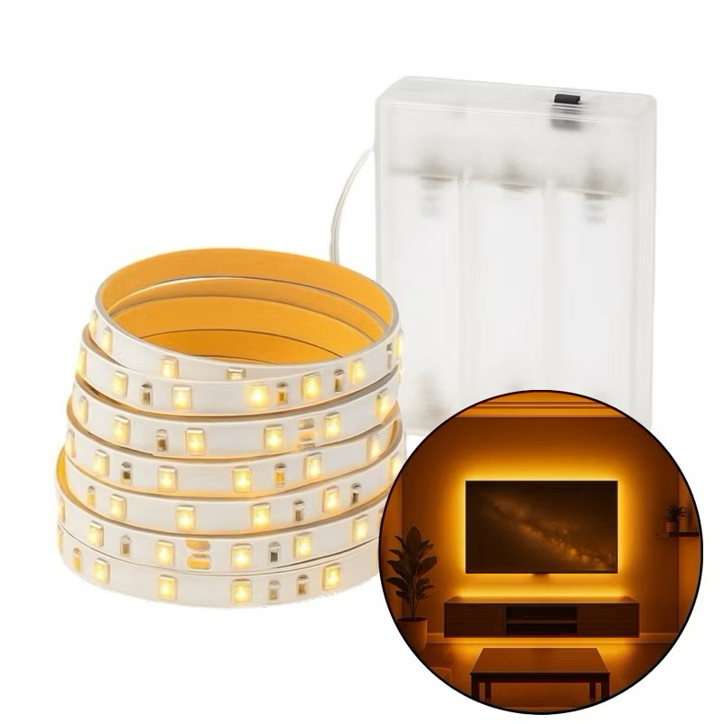 Fita Led Cordão 2 Metros Autocolante Luz Fixa Branco Quente Frio RGB Decoração Quarto Sala Pilha