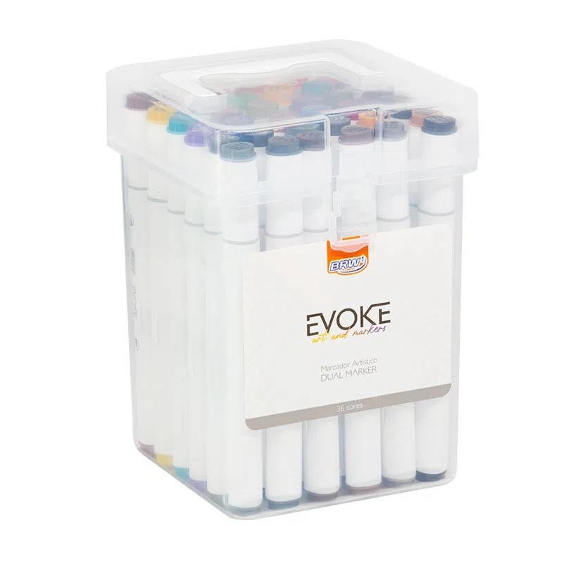 Kit Marcador Artístico Evoke Dual Marker Com 36 Cores BRW
