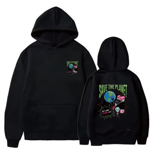 Moletom Canguru Blusa de frio com capuz Algodão Unissex Inverno Casaco Zumbi Zim, Save The Planet.