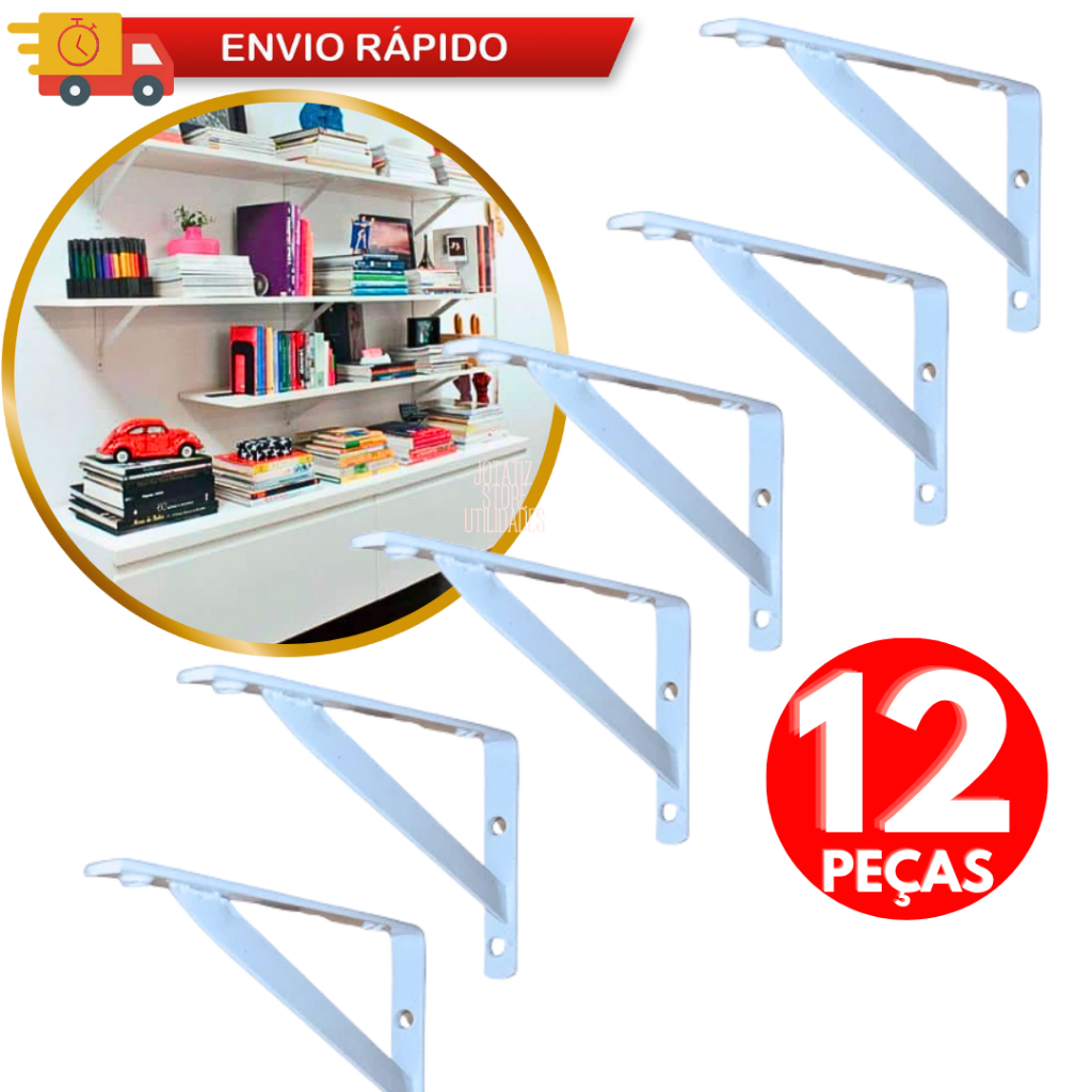 Kit 12 Mão Francesa 25CM Suporte Cantoneira Para Armário Cozinha Guarda Roupa De Casal