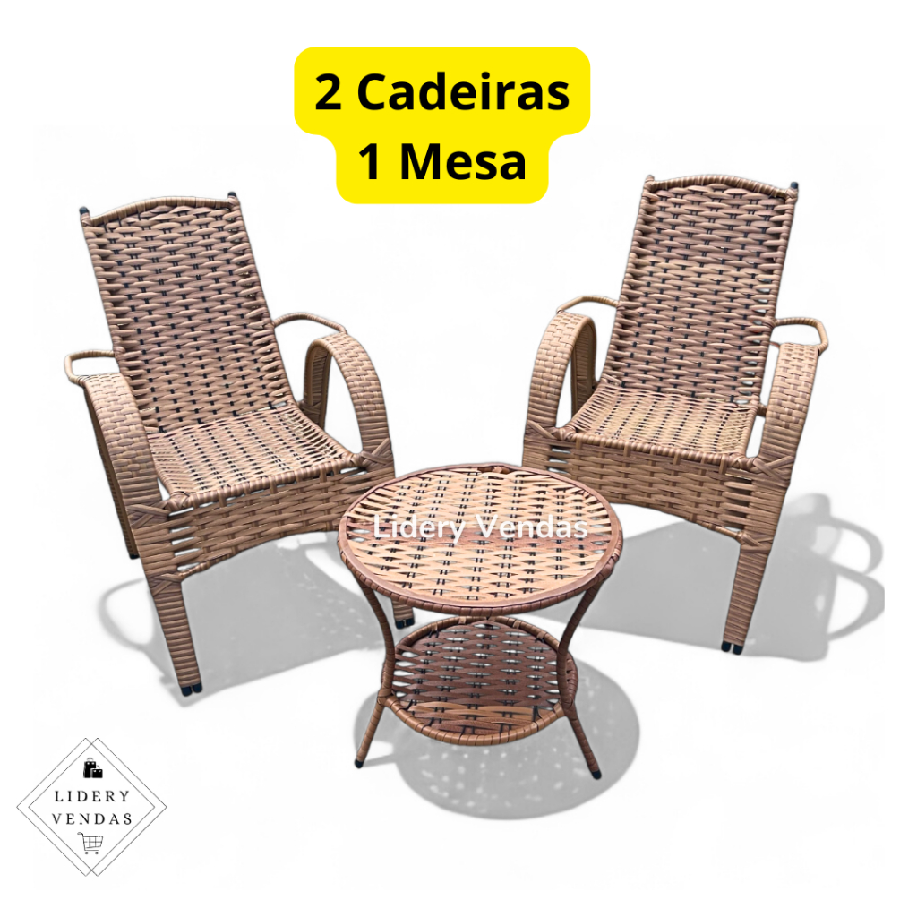 Jogo de Cadeiras com centro de mesa, 2 cadeiras e 1 mesa kit com 3 fibra junco plastico ca...