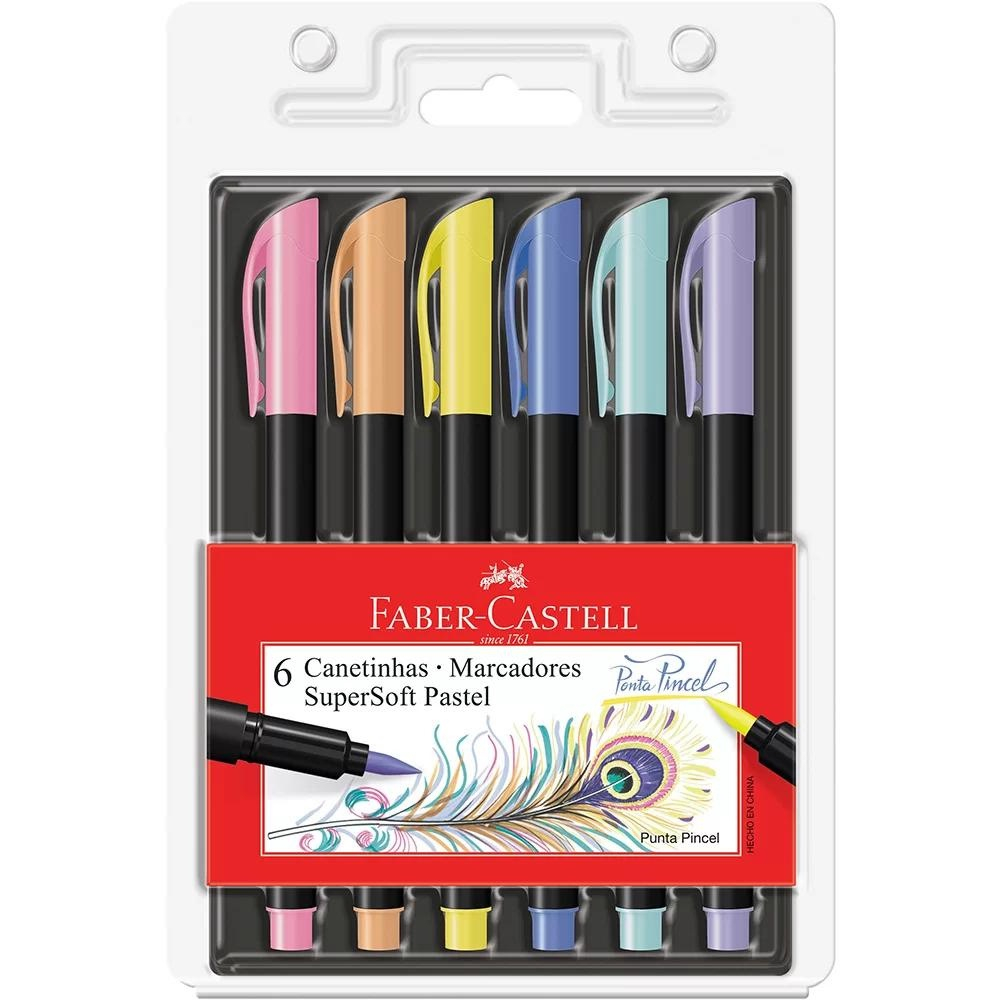 Canetinha Hidrográfica SuperSoft Brush Com 6 Cores Tons Pastéis Faber-Castell