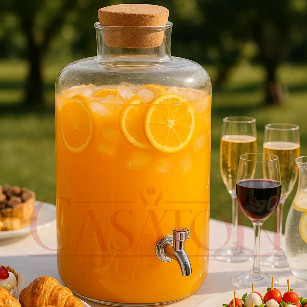 Garrafao de Vidro com Torneira Cromada 15L Suqueira Dispenser Bebidas Agua Saborizada Cachaca Bar Festas Casamento
