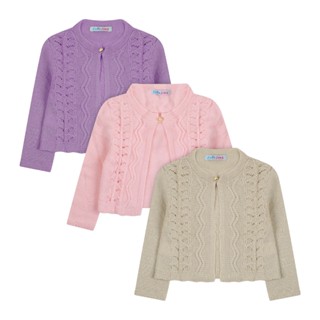 Casaco Infantil de Tricô Rendado com Fecho de Pérola – Delicado e Charmoso (Tam. 1 a 8 anos) em Oferta na Shopee