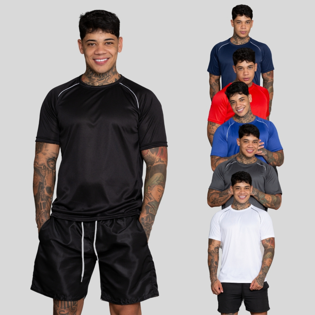 Kit 5 Camisetas Poliéster DryFit Masculina Lisa Academia Corrida Casual Esportes Confortável