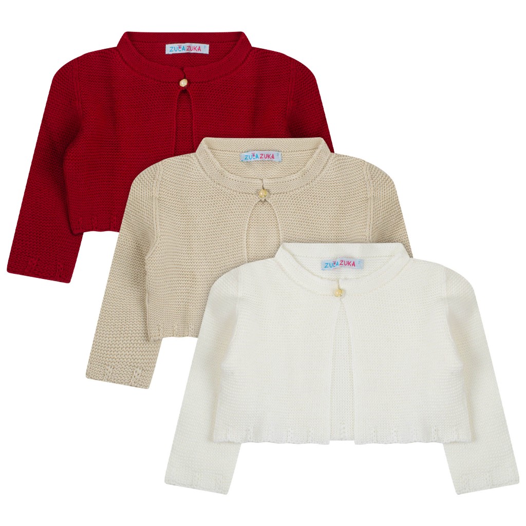 Bolero Cropped Infantil de Tricô com Pérola – Casaco Curto Elegante para Festas (Tam. 1 a 8 anos) em Oferta na Shopee