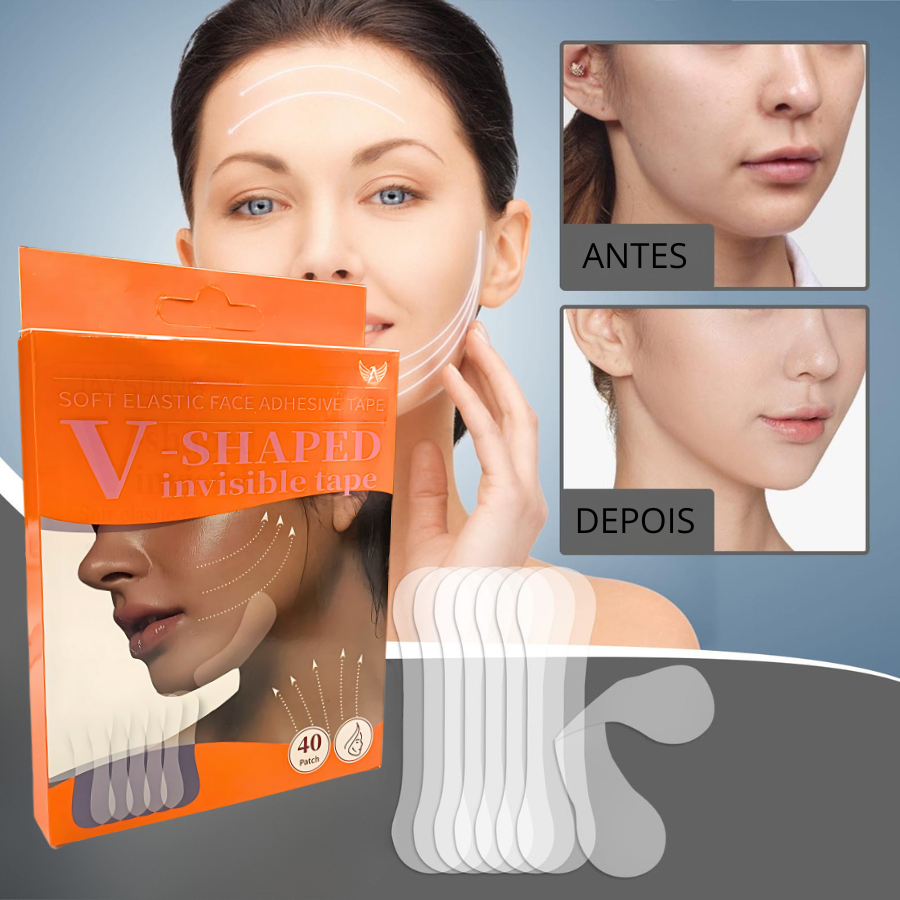 Fita Lifting Facial Invisível | Adesivo Elástico para Firmar o Rosto