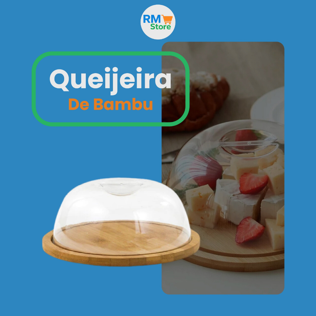Queijeira de Bambu com Tampa Acrílica 19cm – Porta Queijo para Frios e Manteiga! em Oferta na Shopee