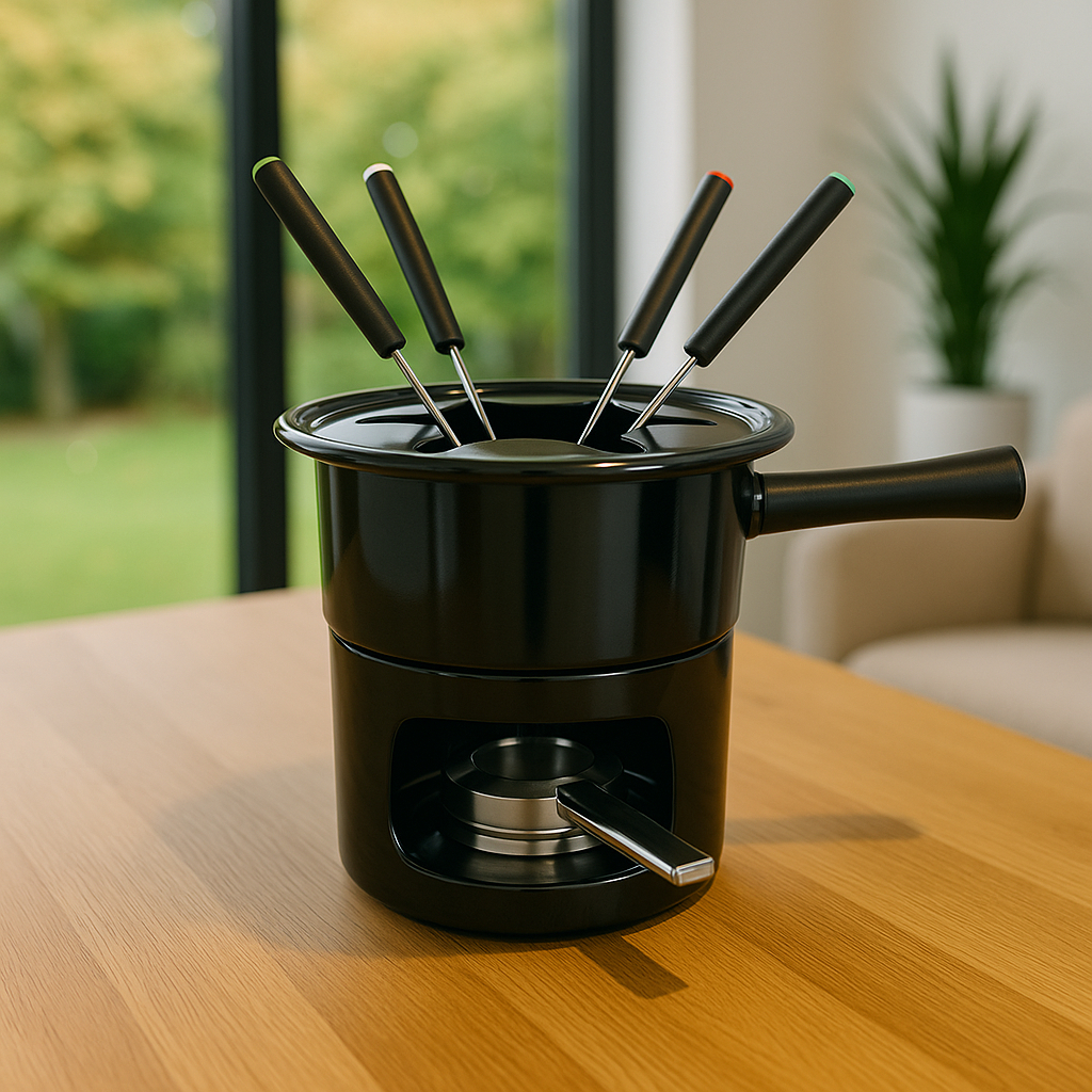 Conjunto Aparelho Fondue 4 Garfos Rechaud Serviço 8 Peças Fogareiro Inox Cozinha Chocolate Mesa Fogo