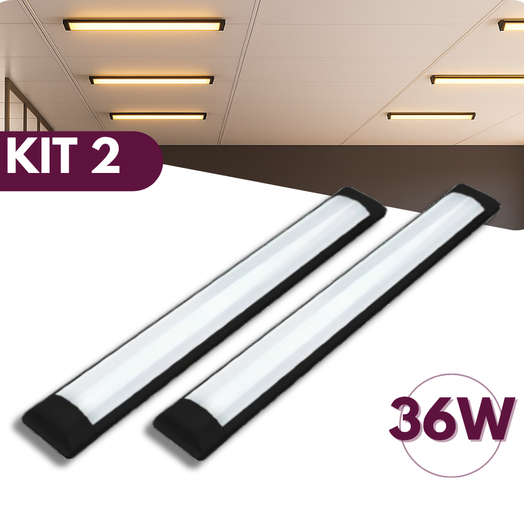 Kit 2 Luminária Tubular Led Slim 36w 120cm Preto 3000k Branco Quente Bivolt 110v/220v em Oferta na Shopee