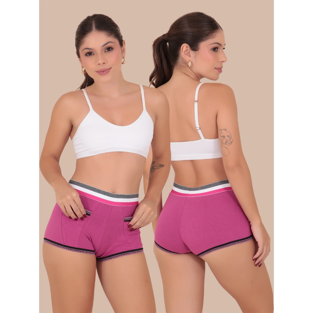 Detalhes do Kit 10 Calcinha Boxer Feminina Box Calesson Lingerie de Algodão Moda Feminina