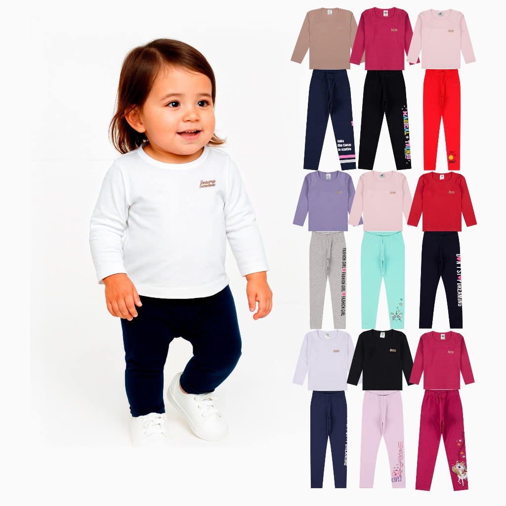 Kit 4 Peças Conjunto Blusa Manga longa e Legging Bebe Menina Infantil em Oferta na Shopee