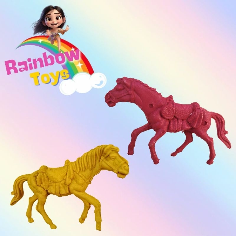 Brinquedo antigo, 2 cavalos de plástico Monocromático anos 80