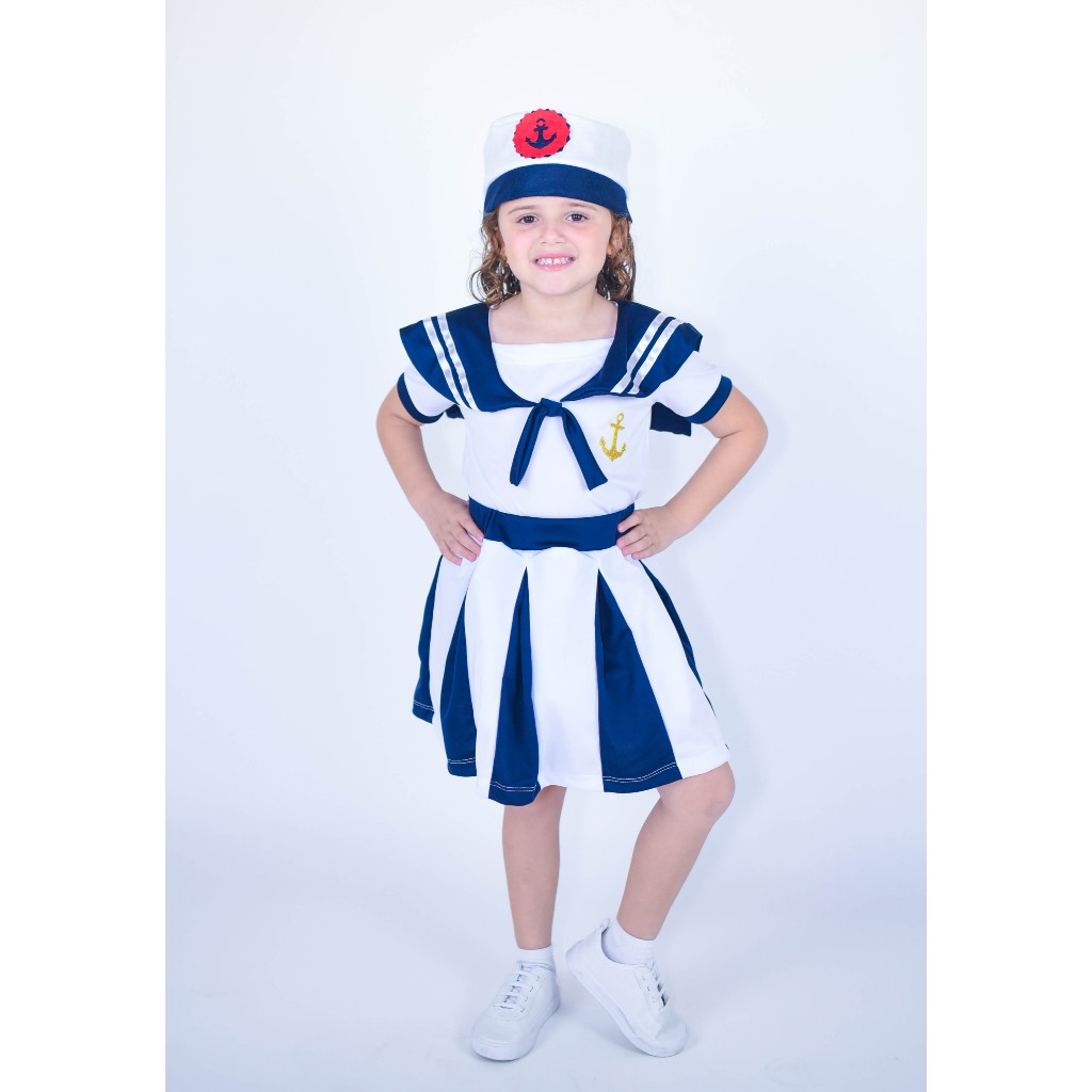 Fantasia Infantil Menina Marinheira Com Boina Muvile