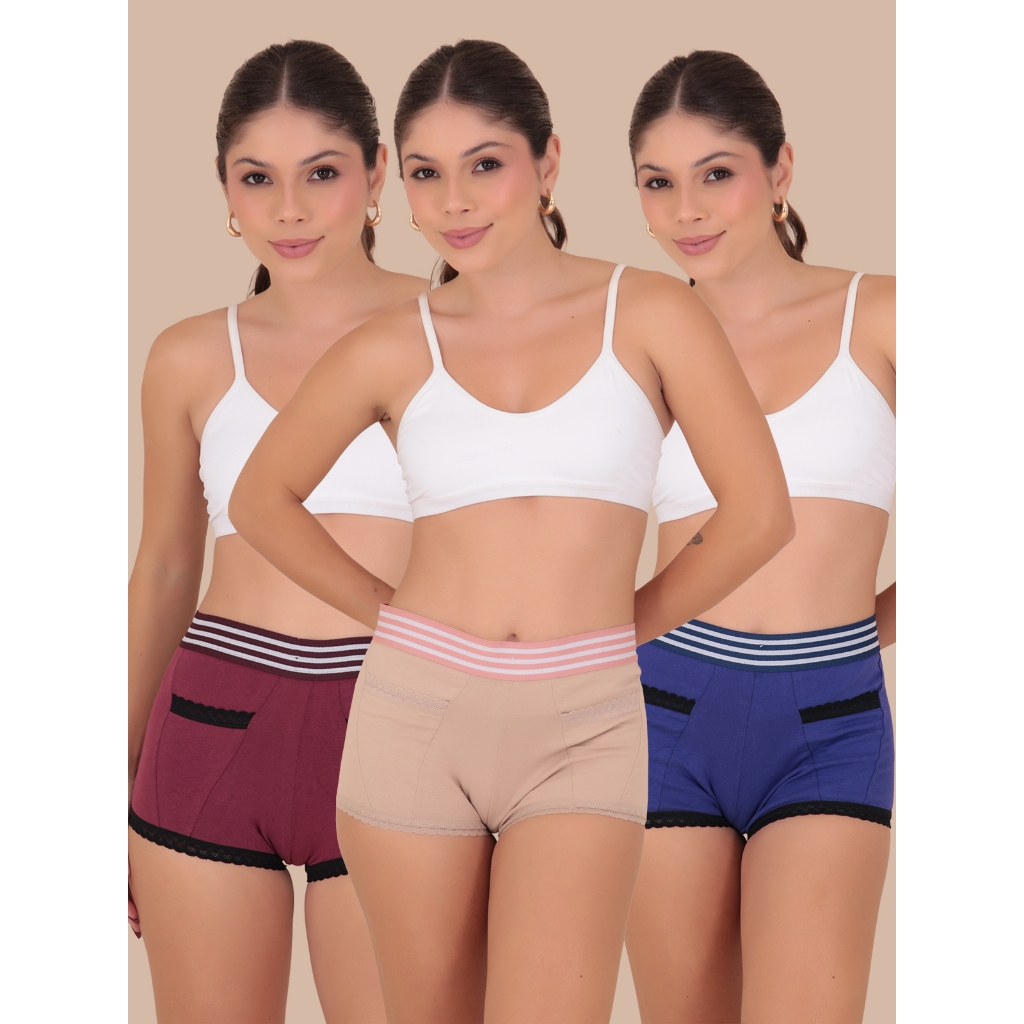 Kit 3 Calcinhas Short Maui de Algodão Lingerie Moda Feminina - Women Clothes